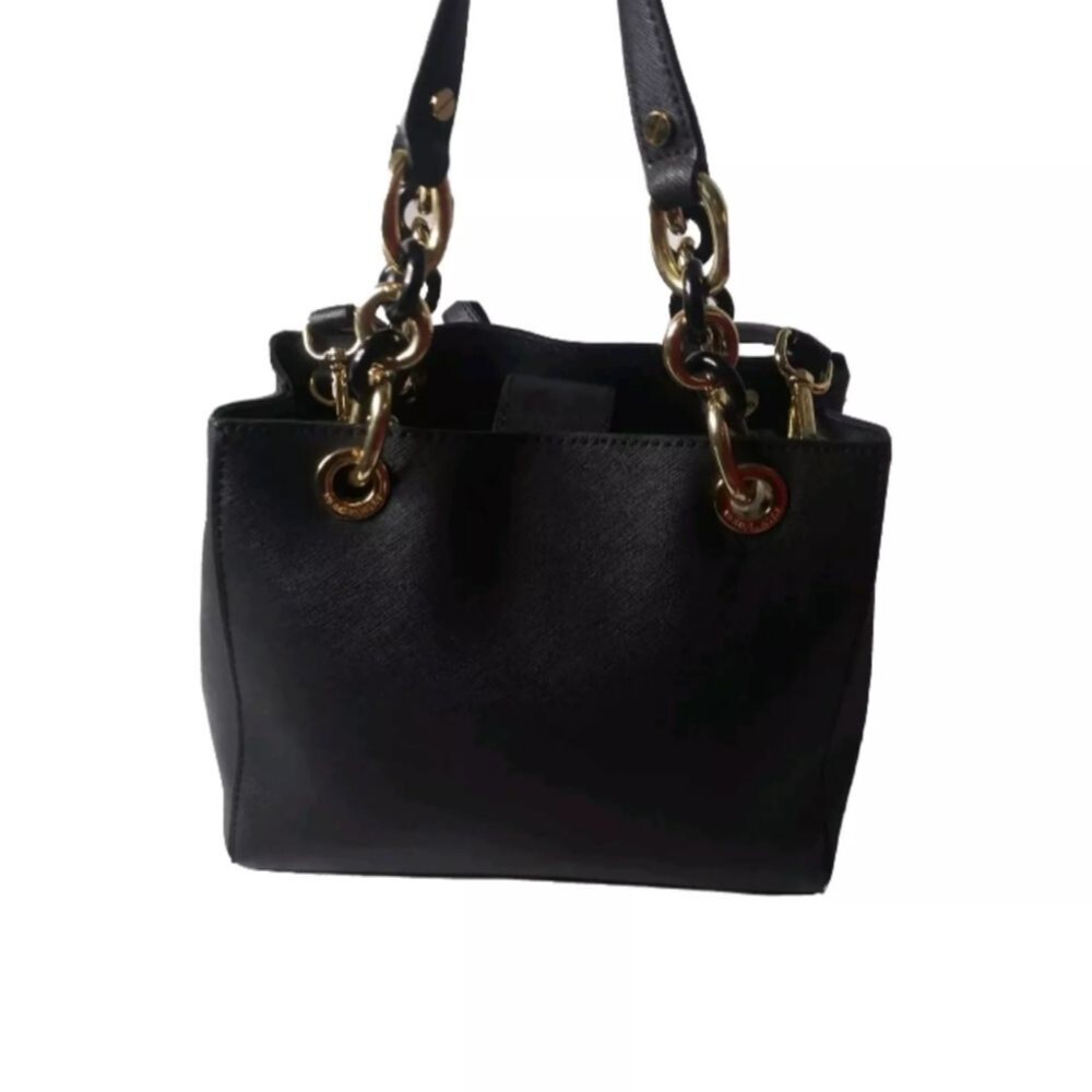 Michael Kors Small Cynthia Saffiano Leather Satchel Bag Black 30S5GCYS1L - Picture 3 of 11